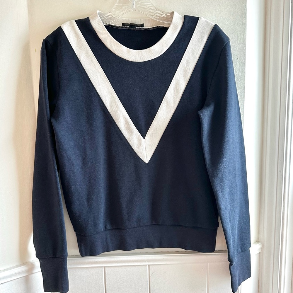 J. Crew Navy Blue Long Sleeve Crew Neck Varsity Colorblock Sweatshirt Women’s XS